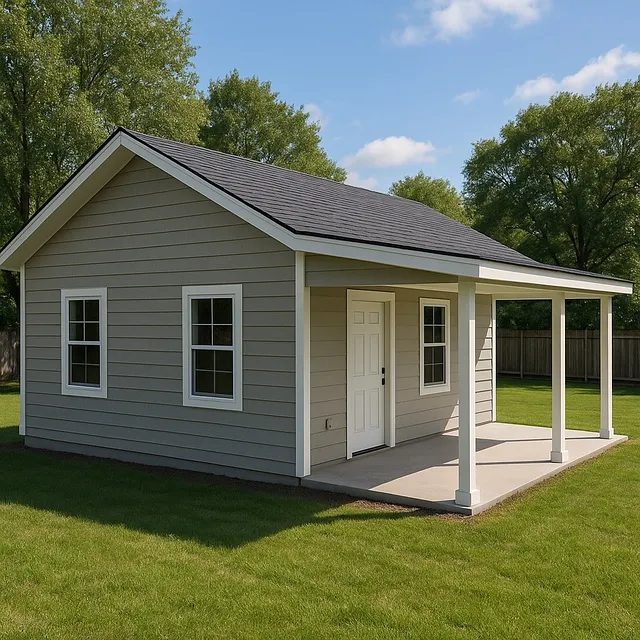 Backyard cottage with covered porch