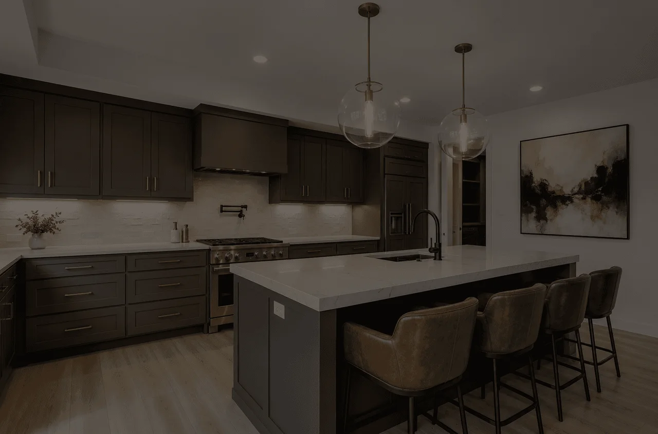 Charcoal kitchen with oversized island