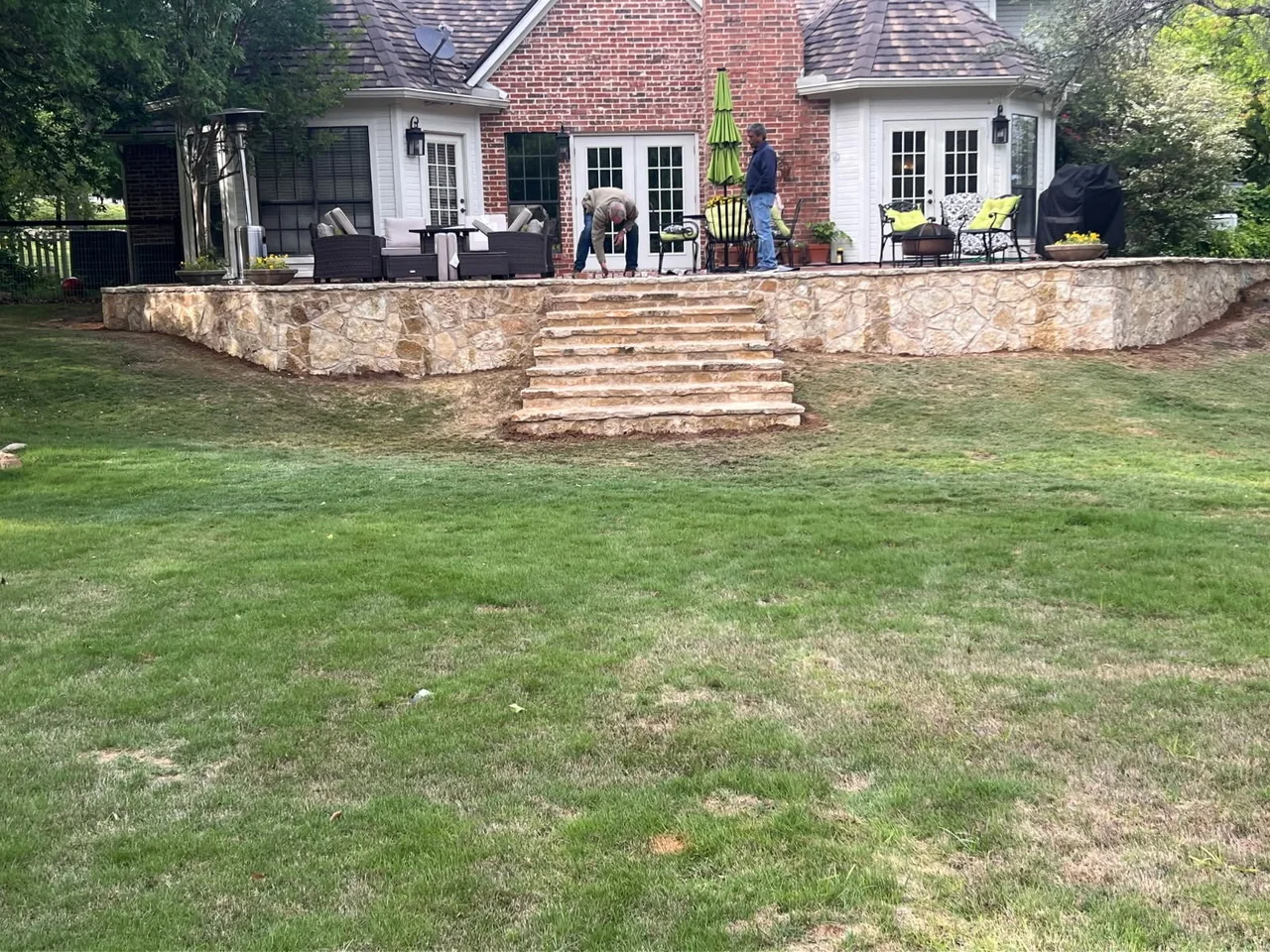 Stone retaining wall & steps